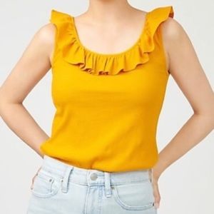 J Crew Ruffle-Neck Ribbed Tank Top - Warm Marigold